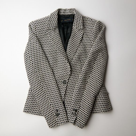 Zara Basic Blazer Women's M Structured Houndstooth Corpcore Workwear Minimalist - Picture 7 of 10